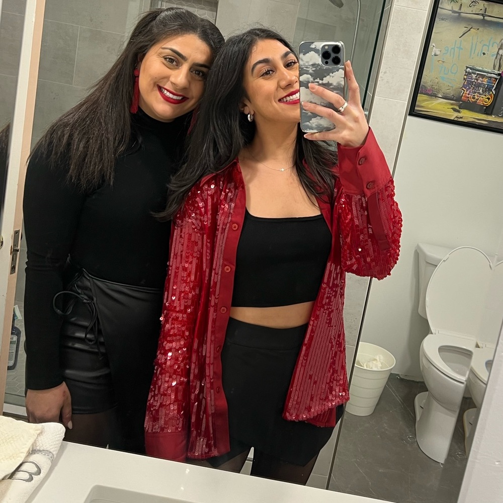 Zara Red sequin button up top